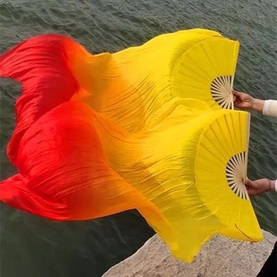 Imitation silk dance fan red wish fan color gradient long silk dance fan yangko square dance lengthening fan