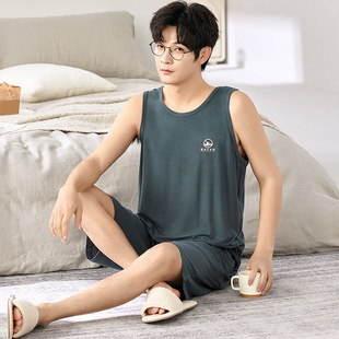 2025 New Modal Pajamas Men's Vest Shorts Summer Round Neck Thin plus size Home Clothes suit Outer Wear