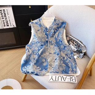 Early Spring New Fashion New Chinese Jacquard Vest National Style Crewneck Elegant Outer Wear Vest High-end Tang Suit Top 2025