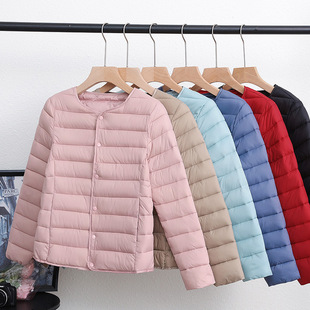 Short Light Down Cotton-padded Jacket Women's Collarless Long-sleeved Inner Wearing Base Cotton Inner Liner Slim-fit Inner Round Neck Thermal Underwear