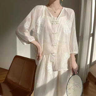New Chinese Style National Style Skirt suit Classical Embroidered Satin Spring and Summer Fashion Casual High-end Two-piece suit