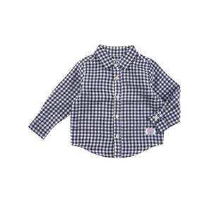 Spot miki children's clothing 2022 new Japanese children's color matching plaid long sleeve lapel shirt with Generation hair