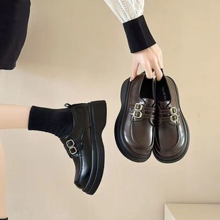 Trendy Influencer Picks: Fresh and Fashionable Thick-Soled Height-Increasing Leather Loafers, Simple Retro British Style, Suitable for All Seasons