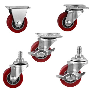 Light Polyurethane Caster Small Micro Universal Rubber Wheel Silent Furniture pu Wheel Jujube Red Polyurethane Caster