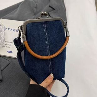 New 2024 Clip Bag Denim Bag Mobile Phone Bag Crossbody Bag Artistic Handbag All-match Commuter Handmade Women's Bag