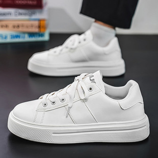 Spring New Men's Low-top Thick Bottom Skateboard Shoes Student Leather All-match White Shoes Tiktok Live Sports Men's Shoes