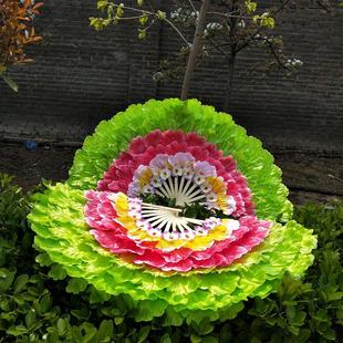 Factory direct festival opening dance fan dance fan adult double-sided petals peony big flower fan seedling ping run