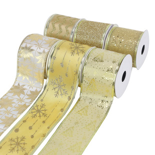 Cross-border Hot-selling Christmas Tape Custom Hollow Ribbon 6.3cm Wire Edge Ribbon Scene Decorative Ribbon