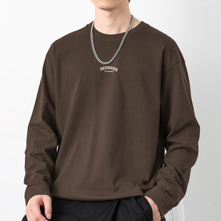 260g heavy cotton American T-shirt men's long sleeve 2024 new inner base shirt Oversize cotton T-shirt