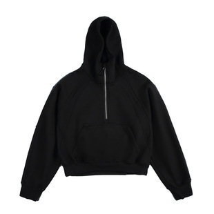 500G Heavy American High Street cleanfit Short Half Zip Hooded Sweater Men's and Women's Loose boxy Hoodie