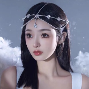 High-level exotic headdress fairy style ancient costume hair accessories Crown bride Crystal tassel forehead accessories elf hairband