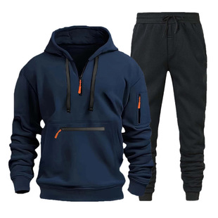 220g fabric hoodie pull men's sweater zipper multi-pocket zipper pullover sports casual sweater men's suit
