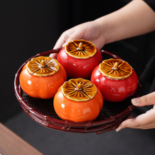 Persimmon tea jar ceramic sealed jar everything goes well wedding candy jar gift box creative small candy jar hand gift