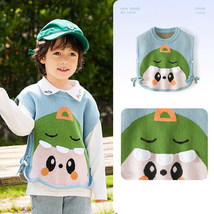 Autumn new children's knitted round neck vest children's cartoon elf doll pullover vest cold-proof bellyband