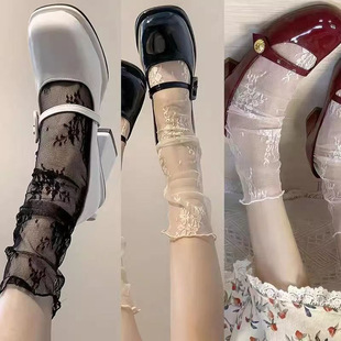 Lace Stockings Children's Mesh Ultra-thin Mary Jane Black and White Short Medium-length Shins Super Immortal Pile Non-slip Socks