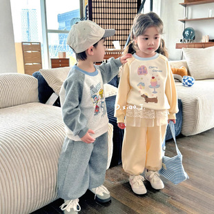 Small and large volume spring sports suit boys and girls outdoor color matching sweater suit children's raglan sleeve sports suit