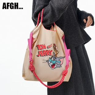 AFGH Warner Genuine Licensed Cat and Mouse TomJerry Embroidered Shopping Bag Handbag Premium Eye Cat