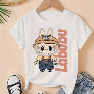 Летние мужские и женские двумерные модные футболки Labubu с короткими рукавами, повседневные универсальные топы