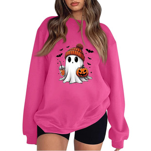 Halloween Cute Little Ghost 3D Digital Printing Street Fashion Women's Long Sleeve Round Neck Sweat
