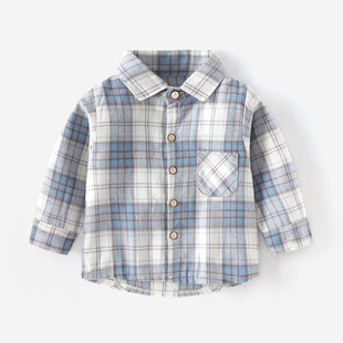 Ku Baby Rice Children's Long Sleeve Plaid Shirt Baby Autumn Cotton Sanding Jacket Boy's Shirt Top