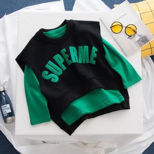 Boys' Sweater Autumn New Children's Spring and Autumn Base Shirt Women's Baby's Long-sleeved T-shirt Western Style Top Korean Two-piece