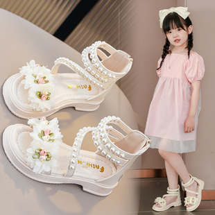 Girls' sandals summer 2023 new soft bottom open toe cute princess shoes middle and big children little girl student beach shoes
