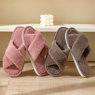 Autumn and winter warm cross cotton slippers European and American home indoor wooden floor non-slip couple thick bottom plush wholesale
