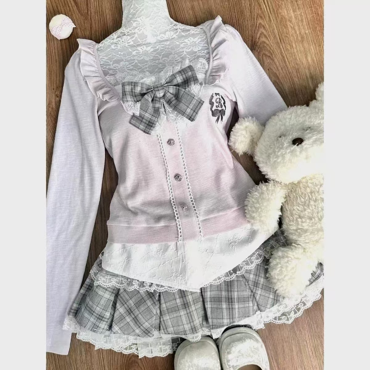 Cross-Border Amazon Temu Shein Sweet and Cute College-Style Pink Girly Pink-Purple Top and Short Skirt Set