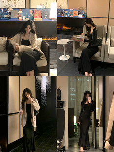 Step-by-step Long-sleeved Fishtail dress Women's Summer French-style Elegant Slim-fit Long Dress