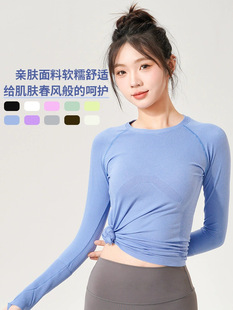 Spring and Summer Slim-fit Round Neck Quick-drying High-elastic Yoga Suit Running Training Breathable Fitness Suit Sports Top Long-sleeved Women