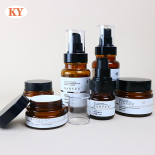 in stock PET Tea Color Medical Beauty Bottle Plastic Cosmetic Bottle Spray Bottle Pressing Lotion Bottle Cosmetic Set Bottle