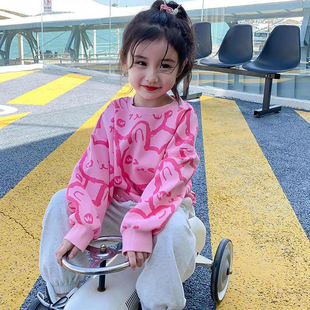 Girls' Sweatshirt Spring and Autumn Pink Children's Clothes 2025 New Baby Spring Top Stylish Long Sleeve Clothes