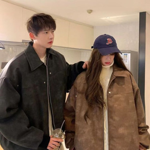 American Style Retro Couple's New Loose Spring and Autumn Jacket Top Suede High-end Lapel Motorcycle Trendy Jacket