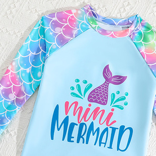 Amazon Cross Border Printed Long Sleeve Children Swimwear Hot Spring Vacation Cartoon Cute Baby Bikini Girl Swimwear