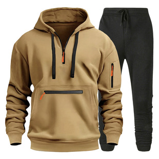 Cross-border European Code Amazon Fall/Winter fleece-lined Men's Sweater suit Pocket Hoodie Multi-zipper Casual Sweater Men