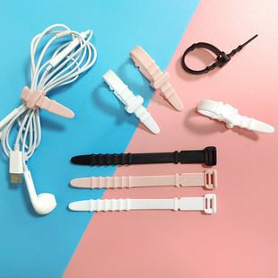 Fish bone silicone cable organizer data cable storage cable tie earphone winder anti-loss soft rubber strap fixer