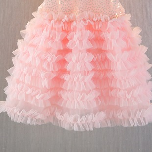 Girl's dress Summer 2025 New Style Girl's Sequin Vest Dress Children's Puff Princess Dress
