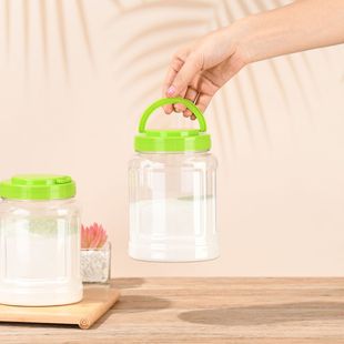 Factory in stock 1L Glucose Grain Nuts Large Capacity Wide Mouth Transparent Packaging Plastic Jar with Handler