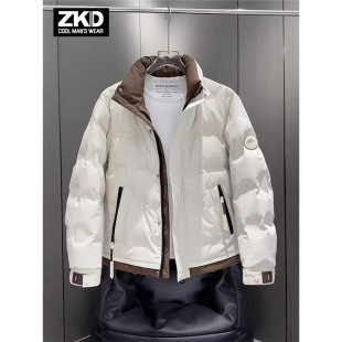 High-end white duck down jacket men's winter 2024 new color matching collar warm thick coat men's winter clothing