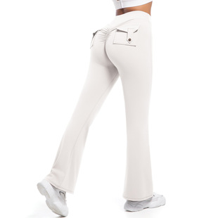 New Button Peach Hip Yoga Flared Pants Fitness Sports Wide Leg Micro-pants High Waist Quick-drying Yoga Pants for Women