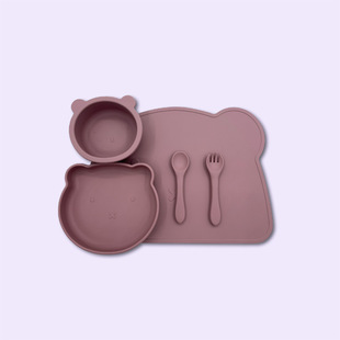 Amazon Silicone Food Grade Place Mat Baby Children's Suction Cup Food Bowl Baby Dining Tableware suit in stock