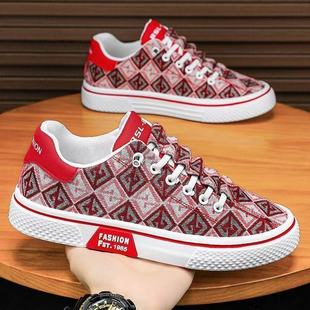 Spring and summer 2025 new canvas men's shoes young people plaid printed embroidery all-match breathable deodorant casual skate shoes
