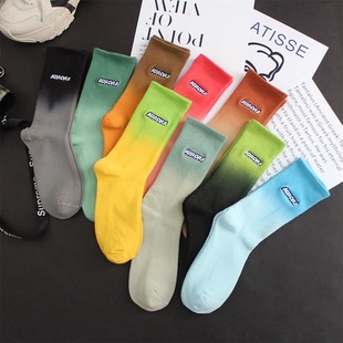Tie-dyed socks men's mid-length socks ins European and American fashion brand summer high street cotton embroidery sports stockings wholesale