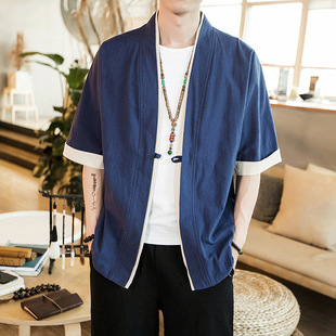 Summer Hanfu Men's Half Sleeve Short Coat Ethnic Style Husband Clothing Tea Clothing Middle Sleeve Chinese Style Cape Cardigan