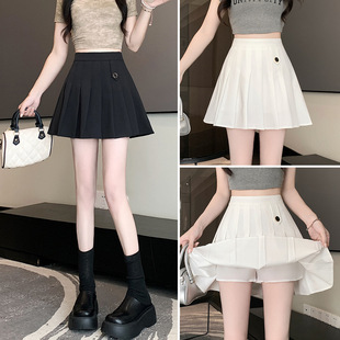 Real Shot High Waist Pleated Skirt Women's Character Skirt 2024 New Summer Small Men's College Style Loosen Waist Skirt