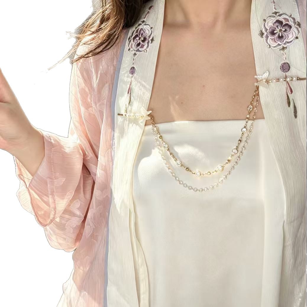 Ancient Style Hanfu Ming and Song Dynasty Style Front-Clasp Han Elements Windproof Clip New Chinese Style Butterfly Four-Leaf Clover Chain Accessory