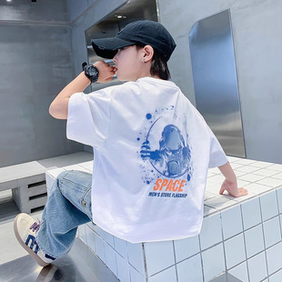 Boys' Summer Internet Celebrity Luminous Short-sleeved Casual 2024 New Children's Summer Loose Cotton Top Trendy