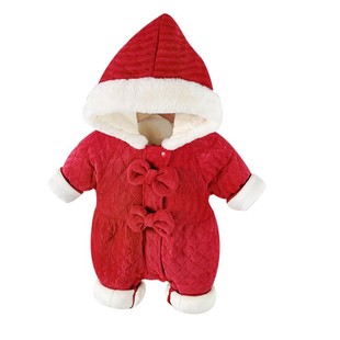 Baby Red Winter Clothes Baby Girl's jumpsuit cotton-padded jacket Warm Climbing Clothes for Going Out with Corduroy Baby's Haggown New Year's Service