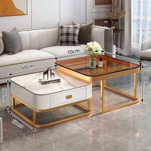 Nordic Style Household Living Room Rock Board Small Coffee Table Simple Foldable Living Room Household Combination Square Glass Coffee Table
