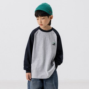 EK Children's Wear Japanese Style Retro Boy's Pure Cotton 5A Antibacterial Long-sleeved T-shirt Loose Western Style Personalized Large and Large Children's Top T